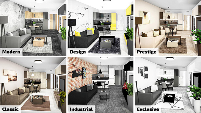 V rámci nového interiérového centra je na výběr 6 moderních interiérových stylů. 